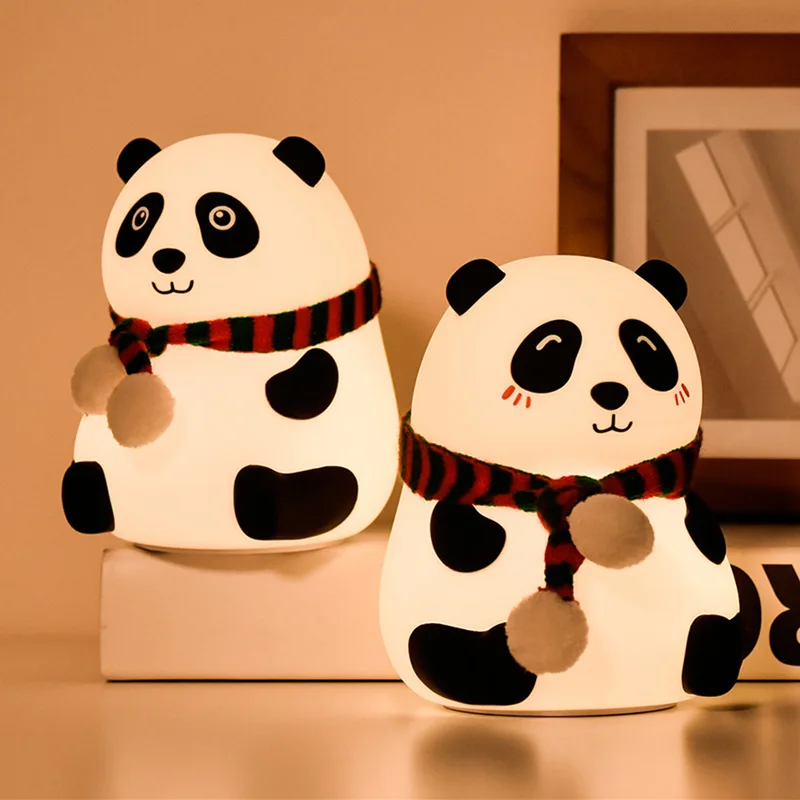 Фото Panda Mood Light Led Children Night Lights Colorful Silicone Pat Night Lamp Touch Sensor Table Lamp Bedroom Bedside Decor Lamps №2