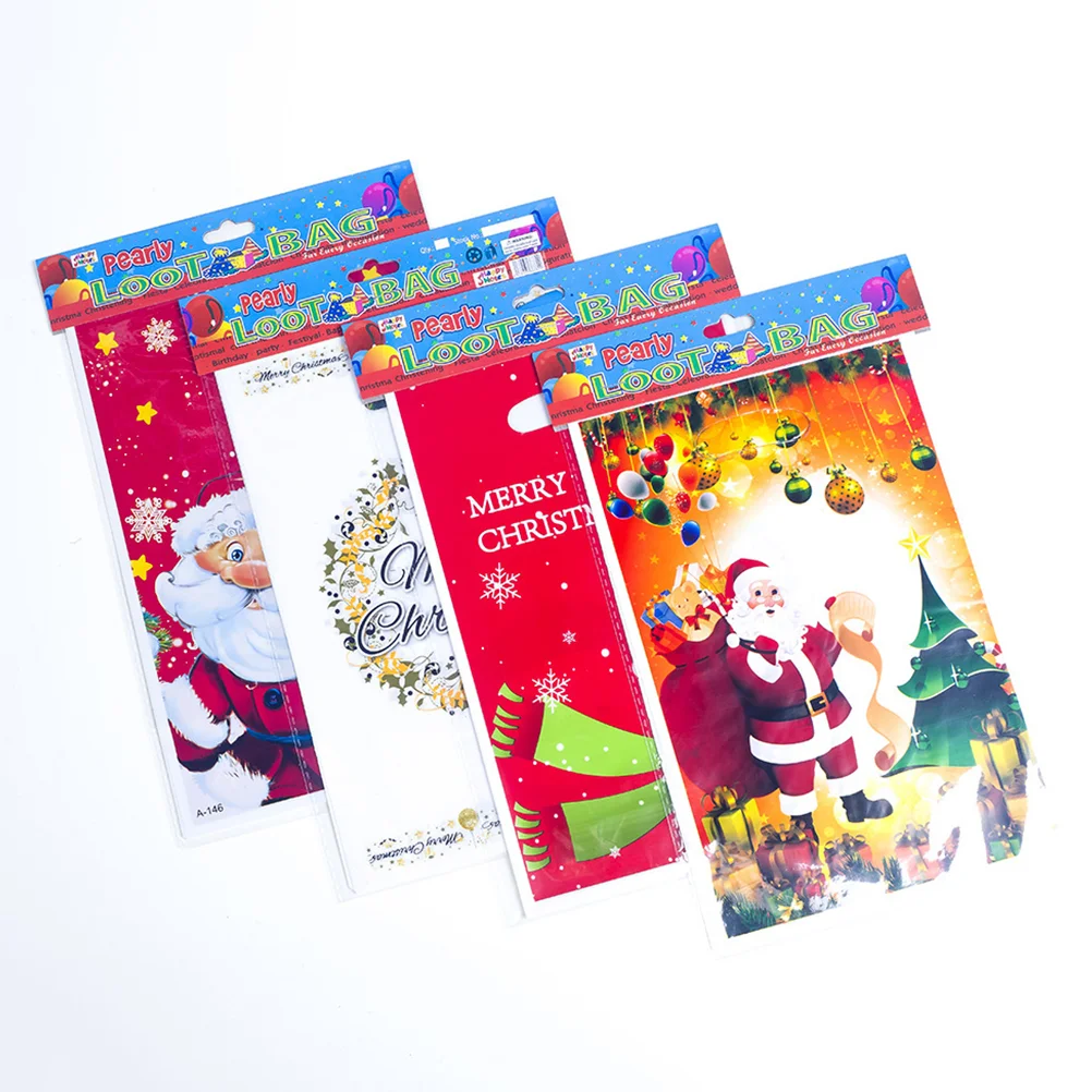 

40 Pcs Christmas Pattern PVC Disposable Handbags Plastic Bags Gift Storage Bags for Candy Shopping Gift - A+B+C+D