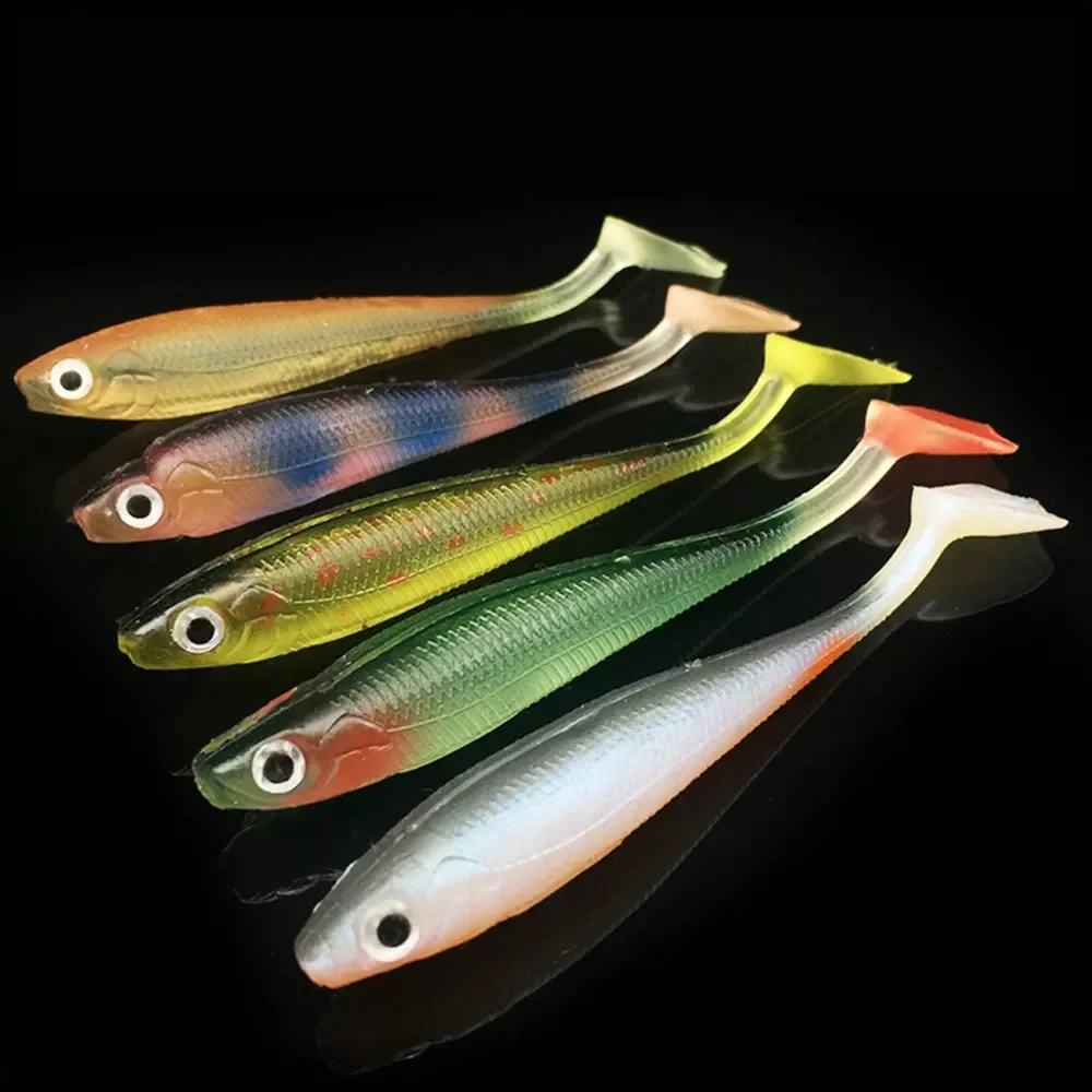 

Fishing Lure T Tail Soft Fish Bait Back Groove Rainbow PVC Artificial Lures Baits 9cm/5g Fishing Tackle