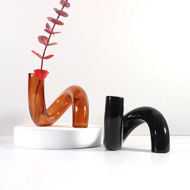 

Glass Candle Holder Irregular Curved Candlestick Wedding Centerpieces Table Centerpieces Candlestick Holder Vase Home Decoration