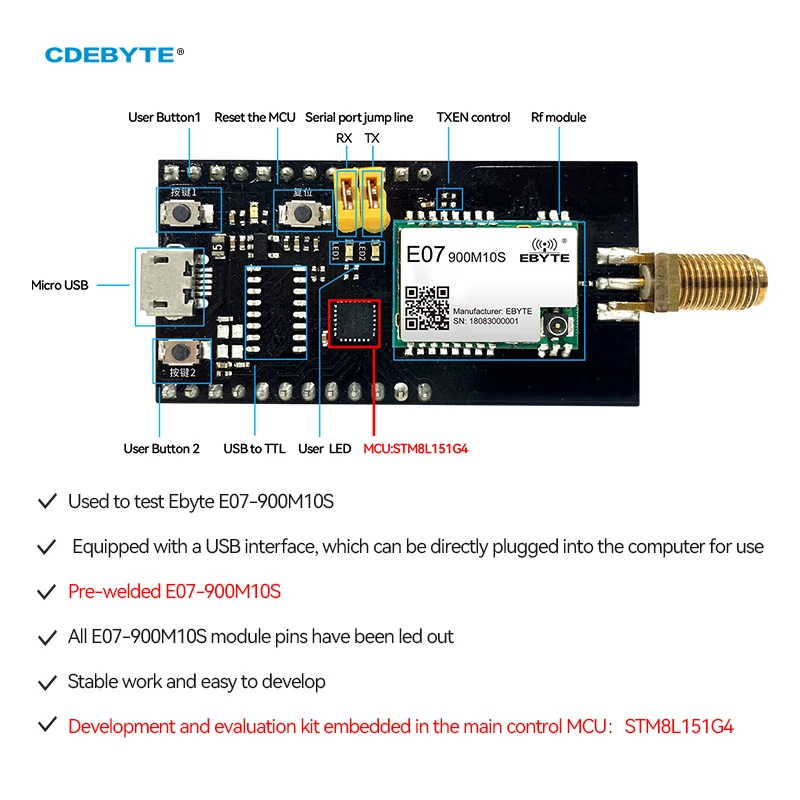 CC1101 868MHz 915MHz Development Kit Ebyte E07-900MBL-01 Soldered E07-900M10S Compatible with E07/E30/E220/E32/E22 IoT