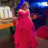eeqasn fuchsia tulle long prom dresses 2022 pleats v neck draped pleats women evening gowns saudi arabia special party gowns