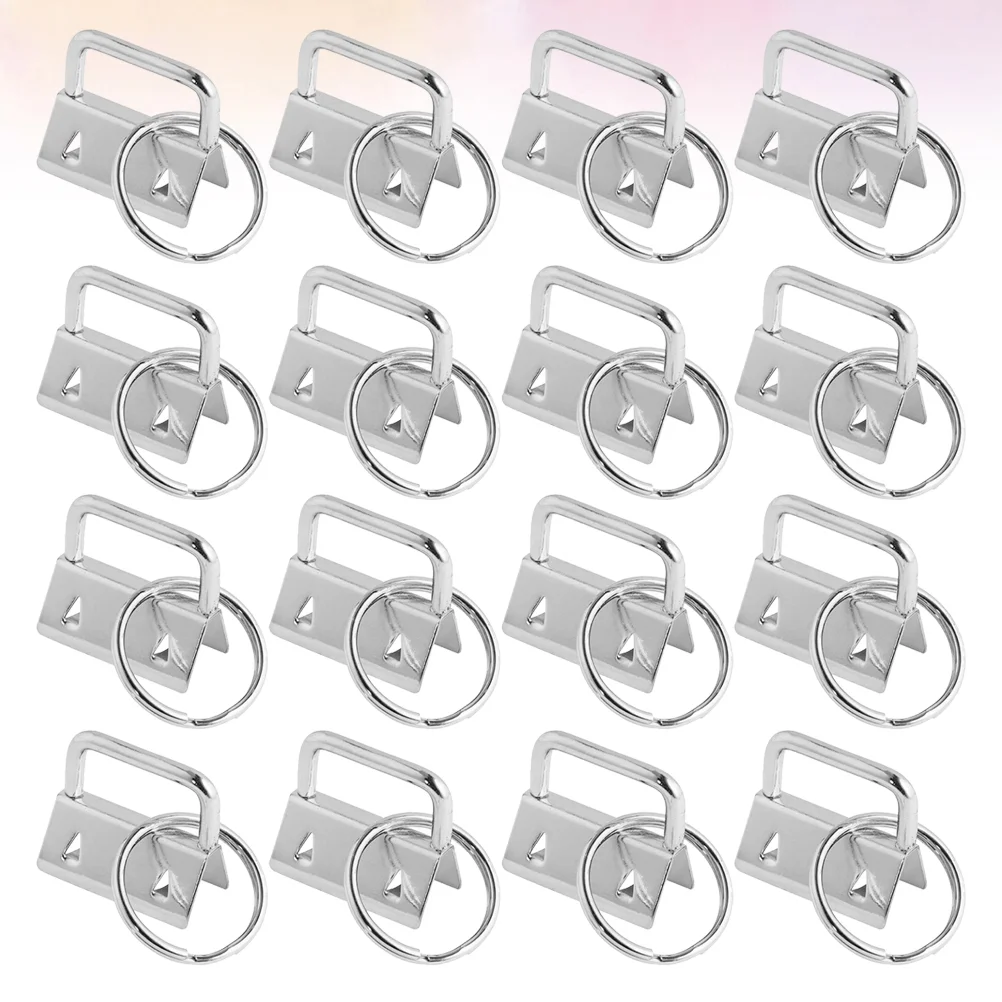 

50Pcs DIY Fabric Key Chain Fob Wristlet with Key Ring for Lanyard Luggage Strap Accessories（25mm, Silver)