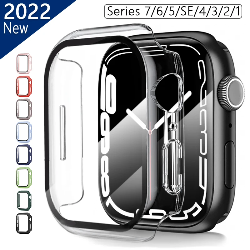 

360 full Bumper Frame matte hard Case for Apple watch 7/6/SE/5/4/3/2/1 cover Tempered glass film for iwatch 41MM 45MM 40MM 44MM