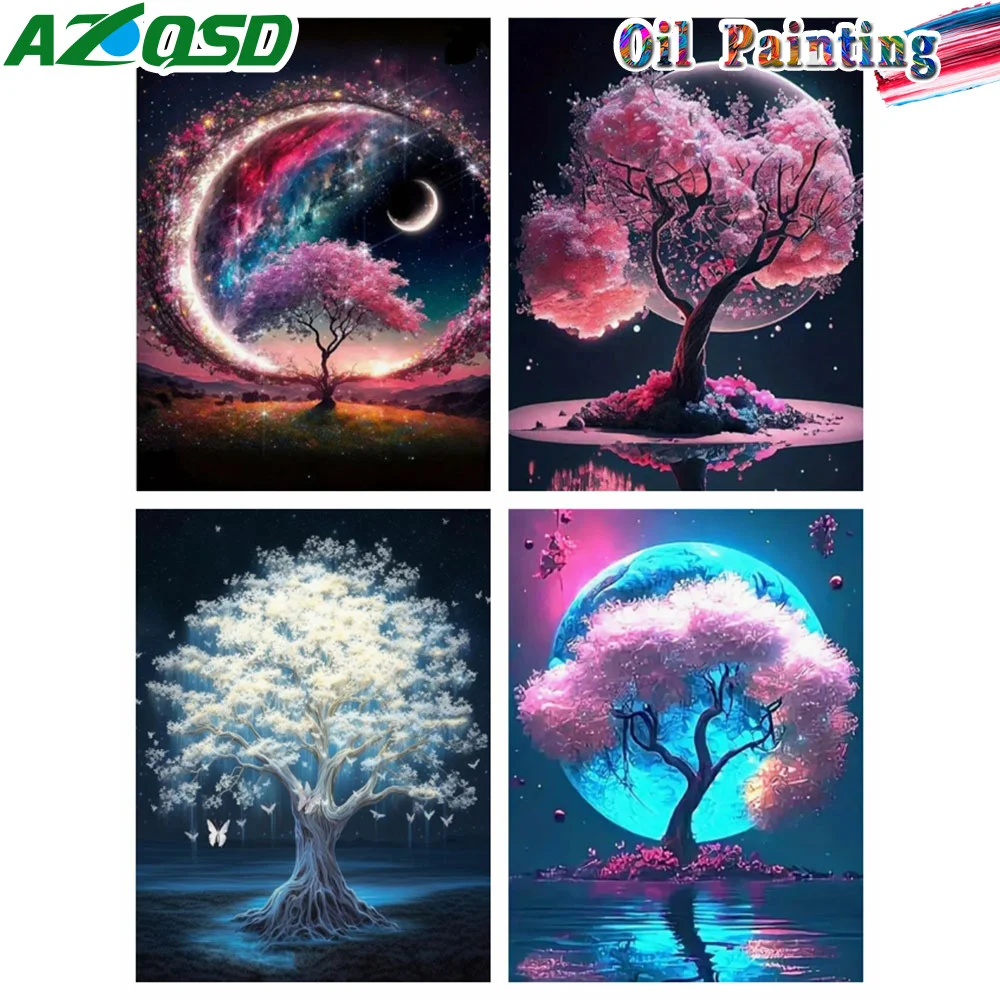 Картина AZQSD по номерам картины с деревом пейзаж раскраска на холсте фантазия