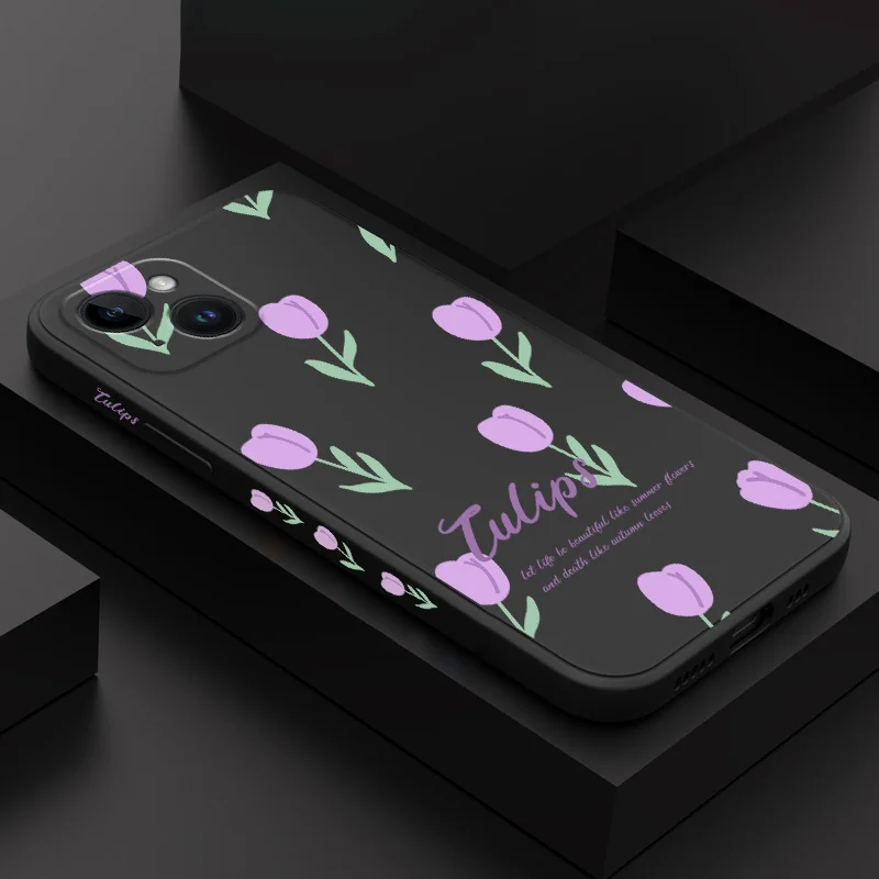 

Чехол для телефона с фиолетовыми тюльпанами для iPhone 14 13 12 11 Plus Pro Max Mini X XR XS SE2020 8 7 6 6S Plus, чехол из жидкого силикона
