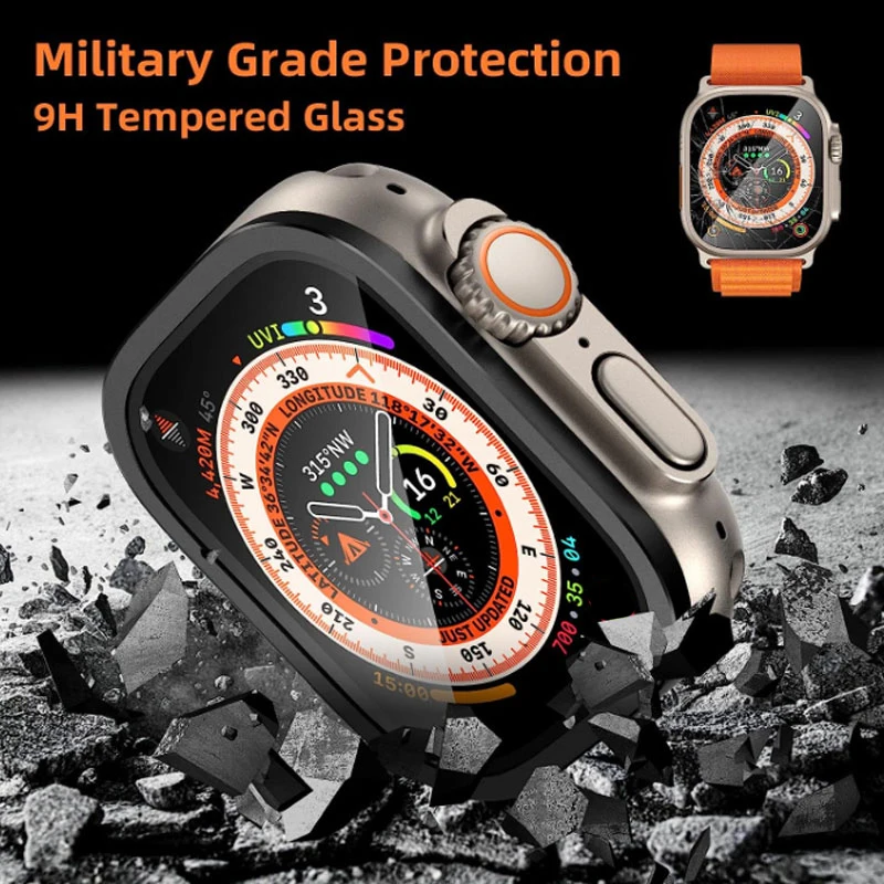 Фото Пленка из закаленного стекла + металлическая рамка для Apple Watch Ultra Series 49 мм, защита от царапин для экрана iWatch Ultra 3 2, аксессуары №2