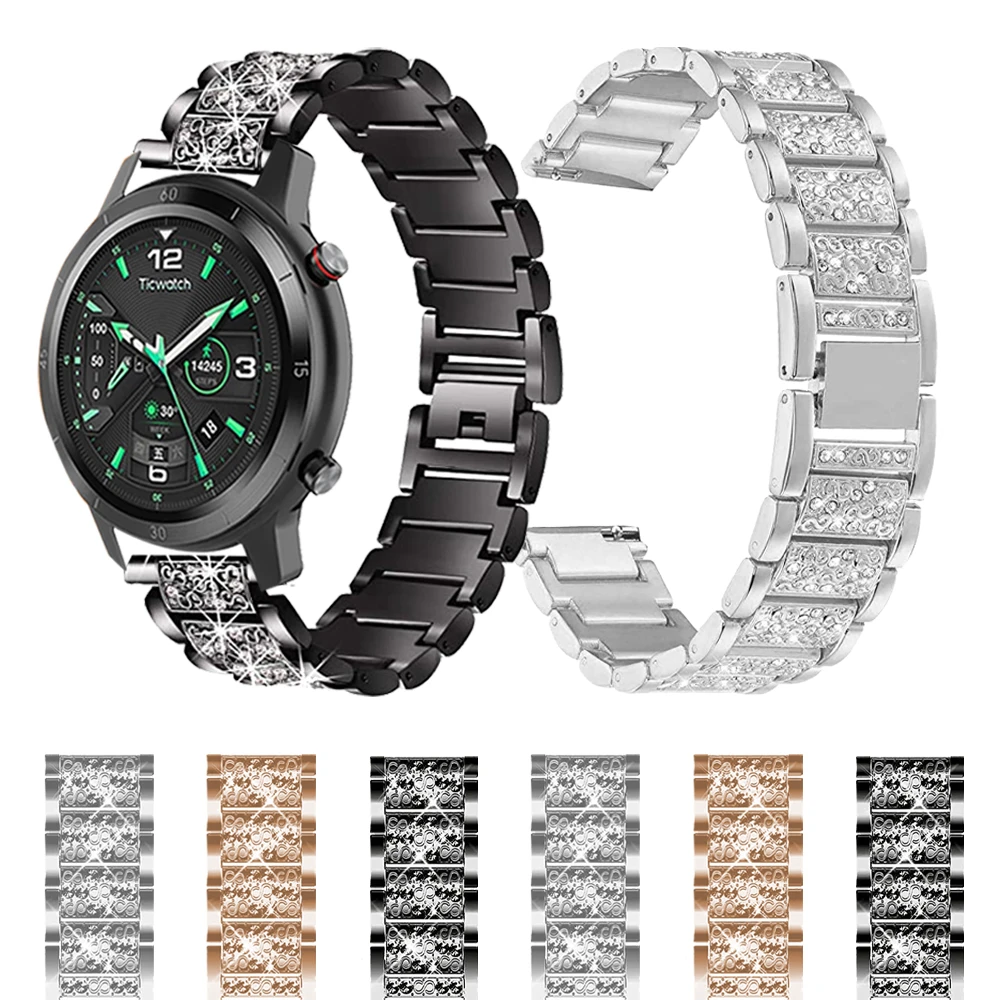 

Браслет металлический женский со стразами для TicWatch Band Pro 3 Ultra GPS /GTX/S2/E2/E3/GTH, ремешок для часов, 20 мм 22 мм