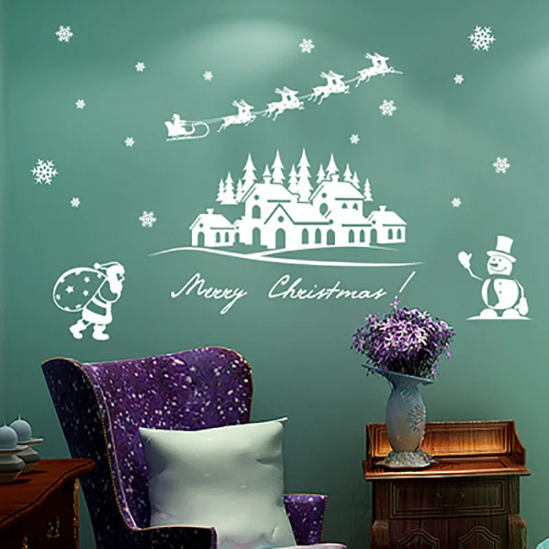 

2PCS/Set Santa Claus Snowflake Elk Sticker Wall Window Door Static Self-adhesive Removable Christmas Decoration