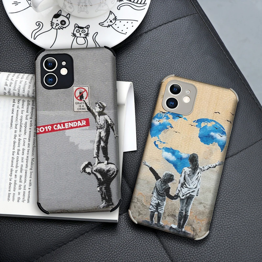 

Banksy Graffiti Art Abstract Lambskin case for iphone 13 12 11 Pro MAX MiNi 7 8 plus SE2020 X XS XR Cute Soft back Cover
