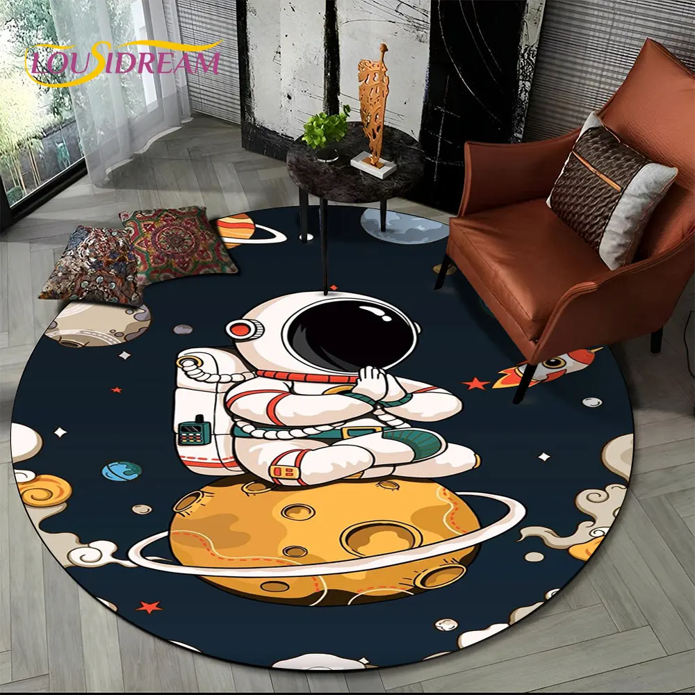 

3D Astronaut Space Cartoon Round Area Rug,Carpet Rug for Living Room Children's Bedroom Sofa Playroom Decor,Non-slip Floor Mat