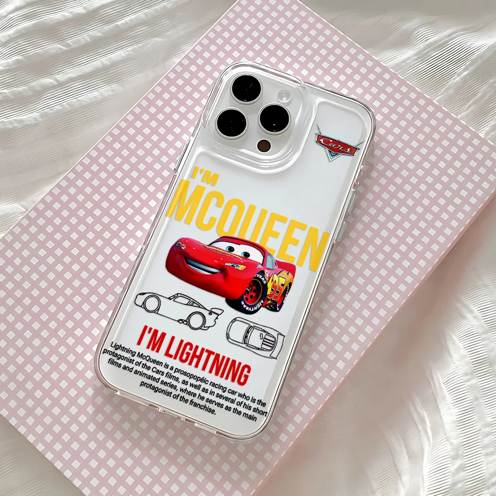 Фото Чехол для телефона HOT Cars L-Lightning M-McQueen для iPhone 17 16 15 14 13 12 11 Mini Pro Max X XR Air Plus, прозрачная задняя крышка №4