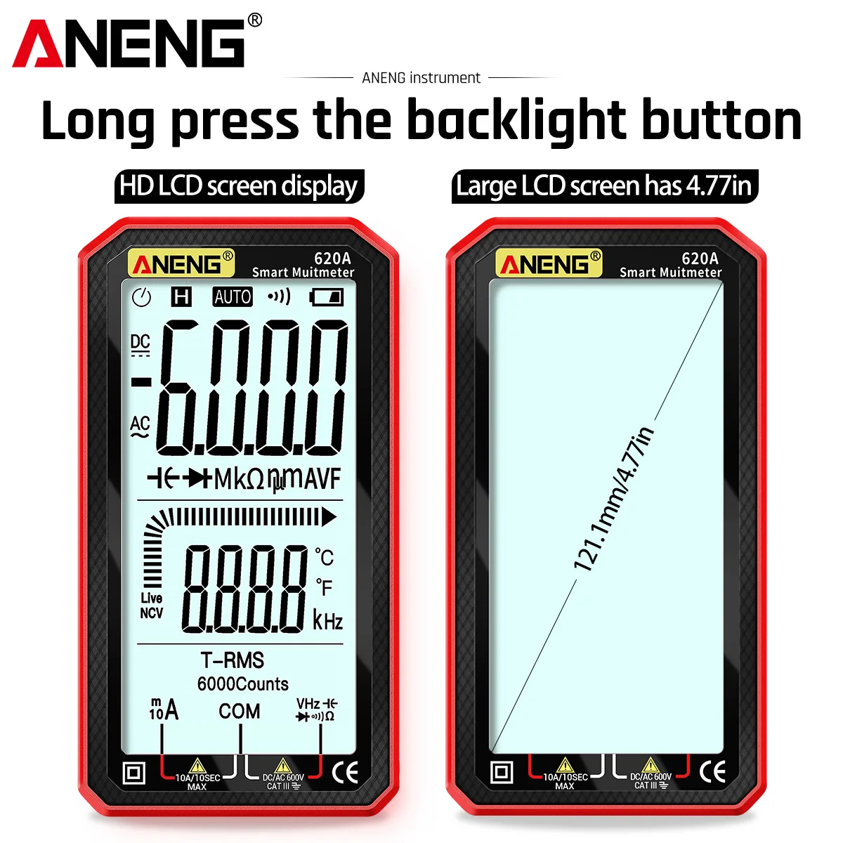 

ANENG 620A Digital Smart Multimeter Transistor Testers Auto Electrical Capacitance Meter Temp Resistance 6000 Counts True RMS