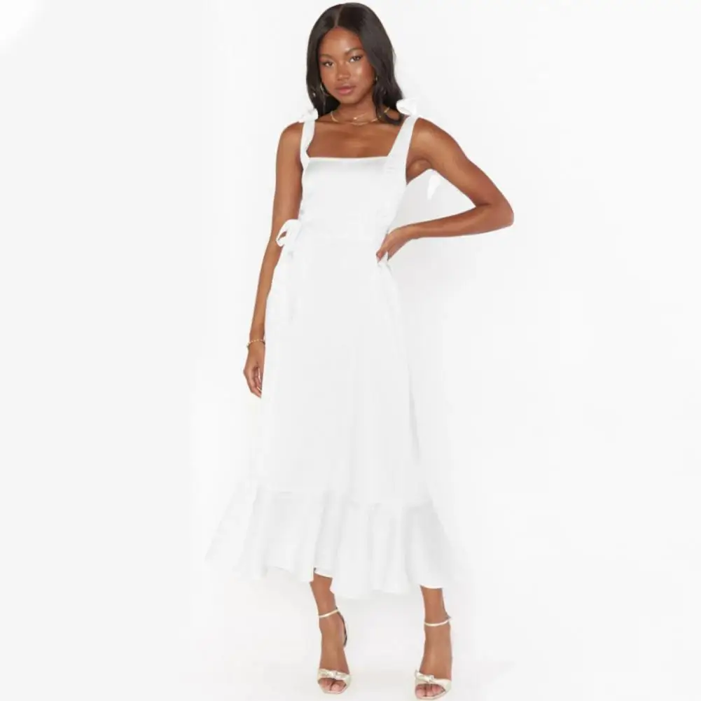

Summer Dress Midi Dress Side Split Hem Dress High Waist Lace-up Bowknot Hip Wrap Ruffle Split Hem Suspender Formal Dress