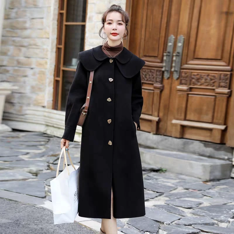 

Woolen Coat Women Spring 2023 New Woolen Jacket Women Parkas Long Slim Autumn Thick Warm Coats Female Jackets Black OAIRED