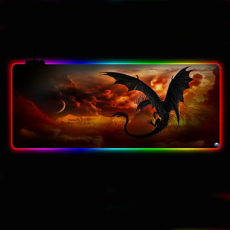

Большой светящийся RGB коврик для мыши с изображением старинного дракона, игровые аксессуары для ноутбука, клавиатура со светодиодной подсв...