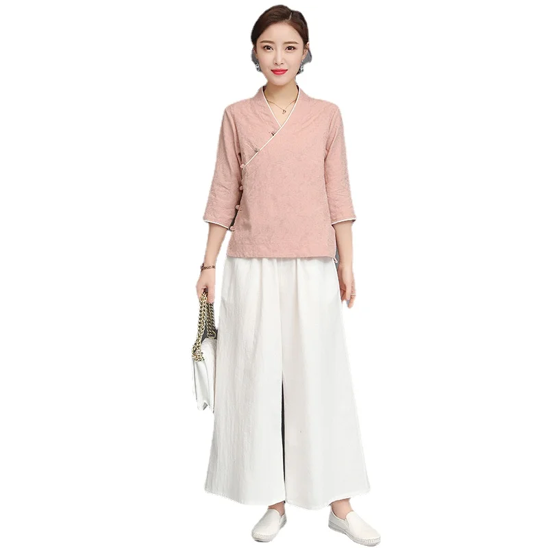 

Chinese Style Cotton and Linen Yoga Suit Women's Retro Jacquard Hanfu Buddhist Suit Meditation Tea Man Suit Two-piece Suit