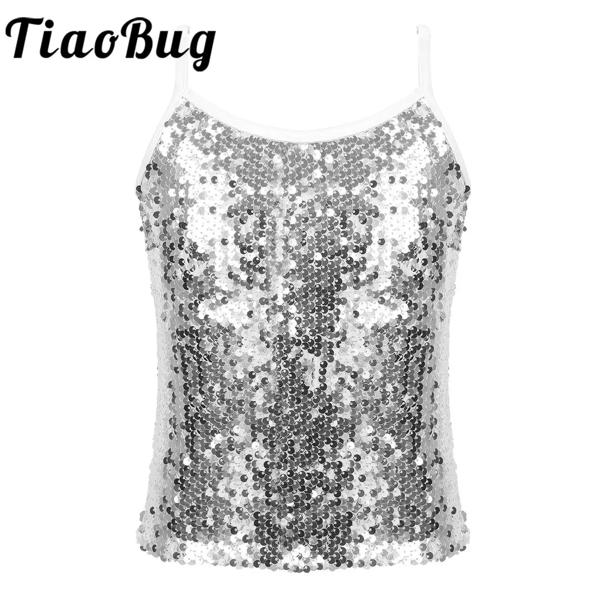 

Kids Girls Shiny Sequins Tank Tops Sleeveless Gymnastics Ballet Jazz Vest Modern Dance Stage Performance Costume Dancewear Top