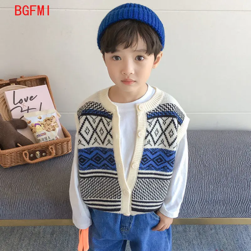 

Korean Kids Sweater Children's Clothing for Boy Single-breasted Vests Sleeveless Sweaters Baby Boys O-Neck Knitted Sweater 1-10Y