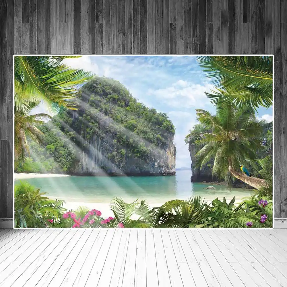 

Tropical Ocean & Mountains Backgrounds Springs Palm Trees Islands Precipices Flowers Photography Backdrops Photographic Portrait