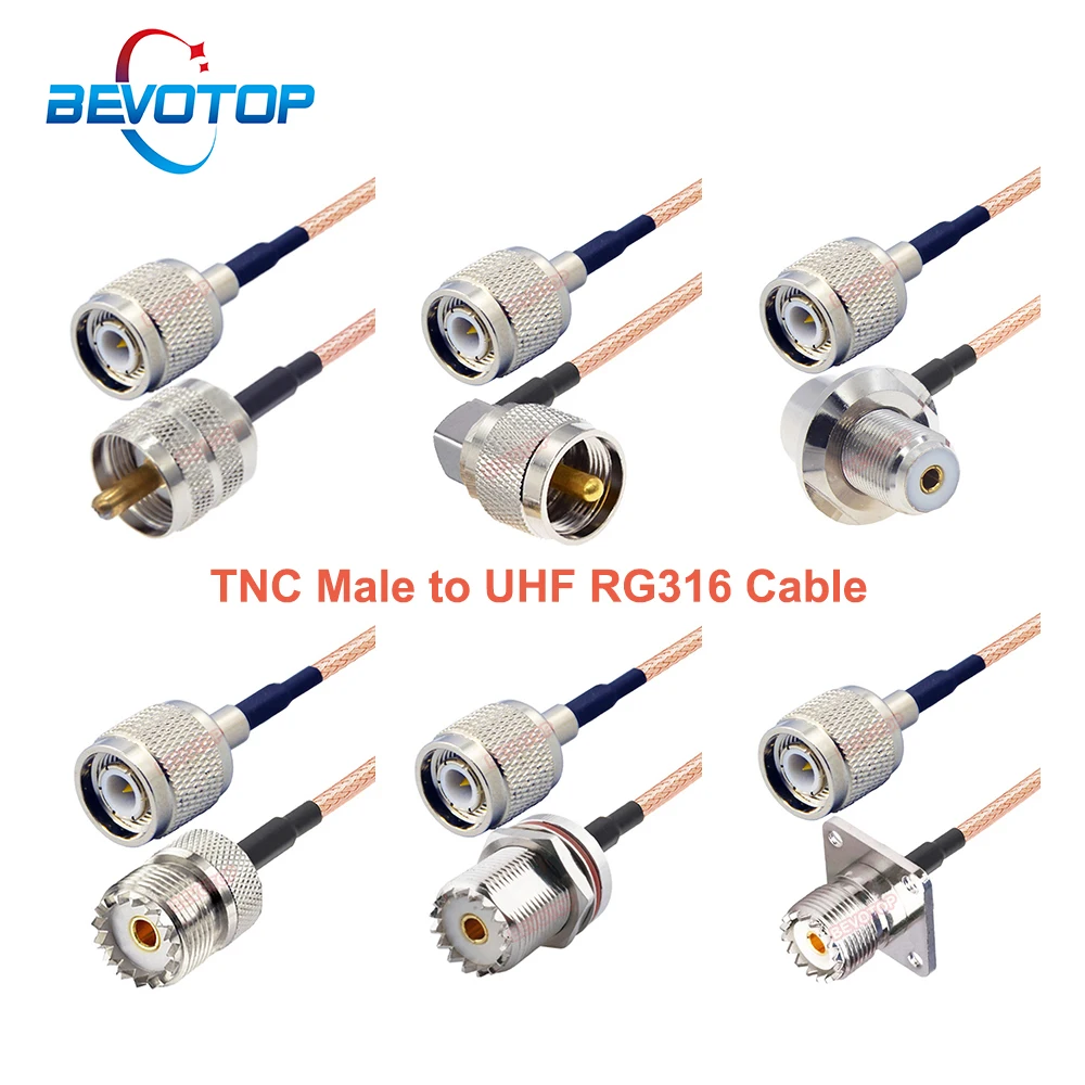 

BEVOTOP TNC Male to UHF Male / Female Connector SO239 Jack PL259 Plug RG316 Cable 50 Ohm RF Coaxial Jumper Extension Pigtail