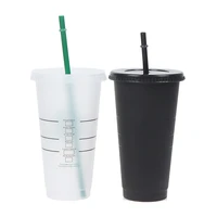 710ml black white straw cup with lid color change coffee cup reusable cups plastic tumbler matte finish coffee mug
