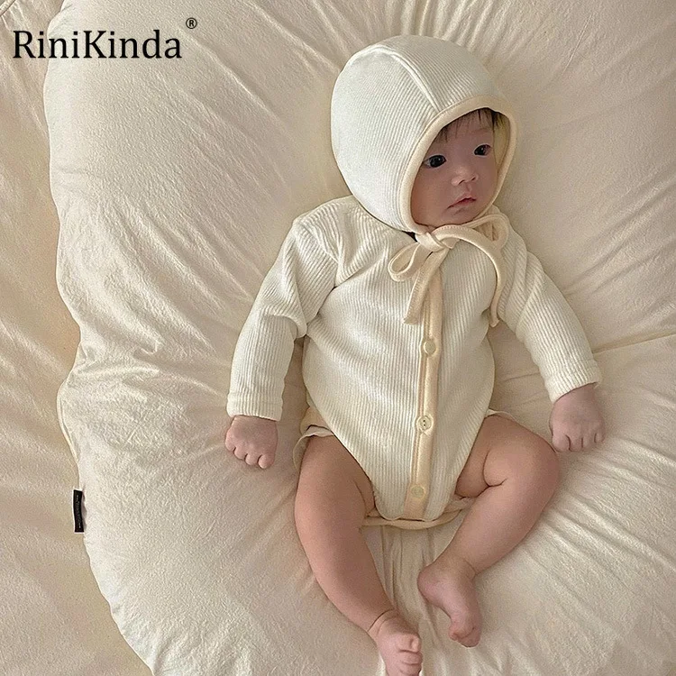 

RiniKinda 2022 Autumn Toddler Romper Cotton Solid Newborn Baby Girl Clothes Comfort Korean Full Sleeve Infant Outfits