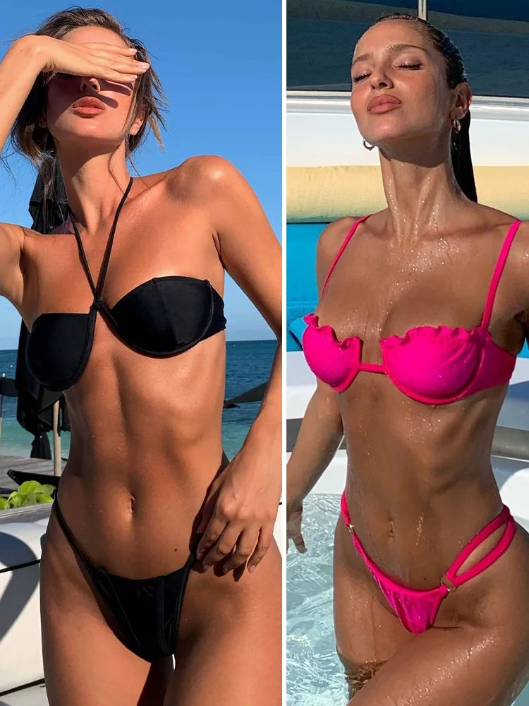 Винтажный бандажный бикини комплект с цветочным рисунком купальник оборками по