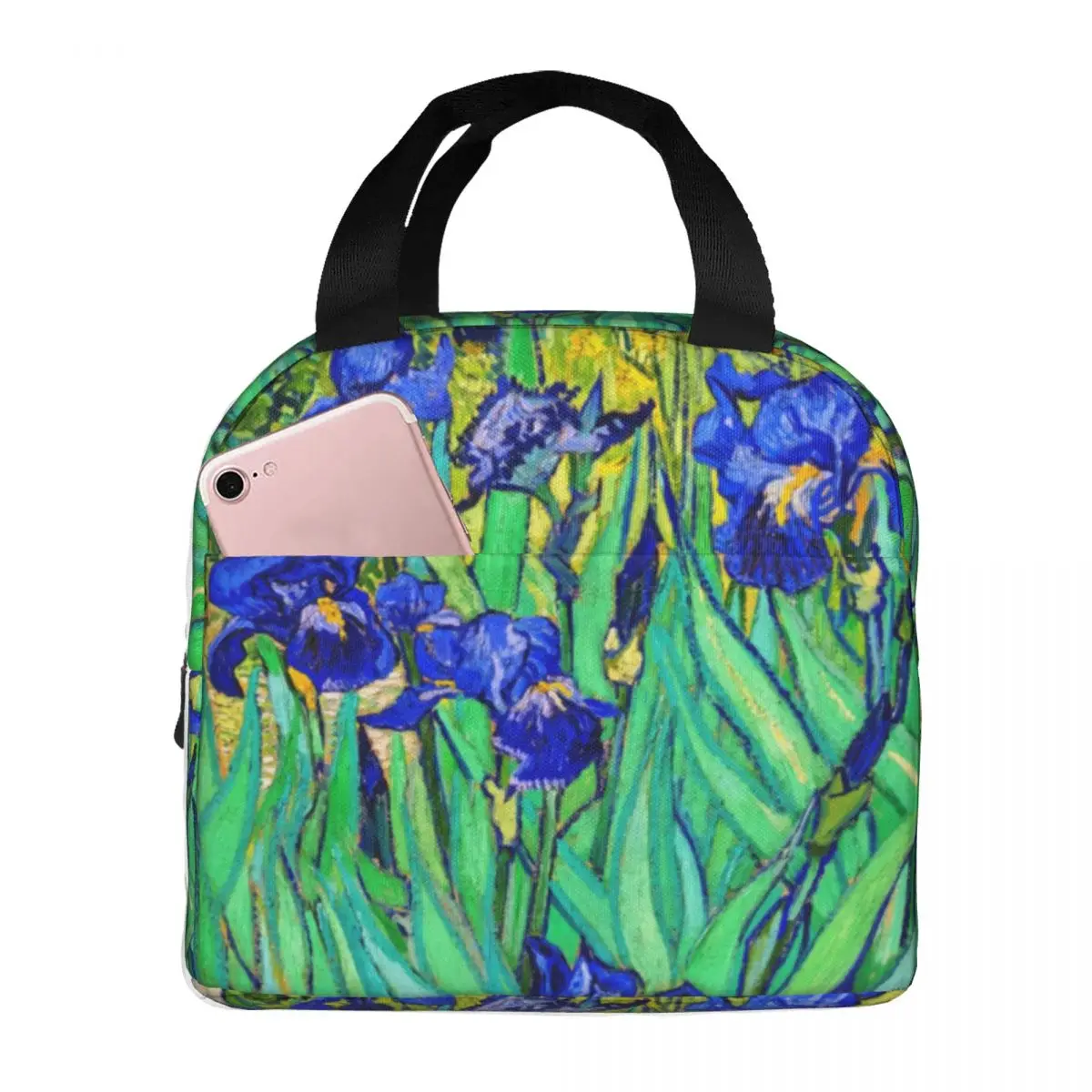 

Vincent Van Gogh Lunch Bag with Handle Irises Flower Print School Cooler Bag Cooling Food Reusable Thermal Bag