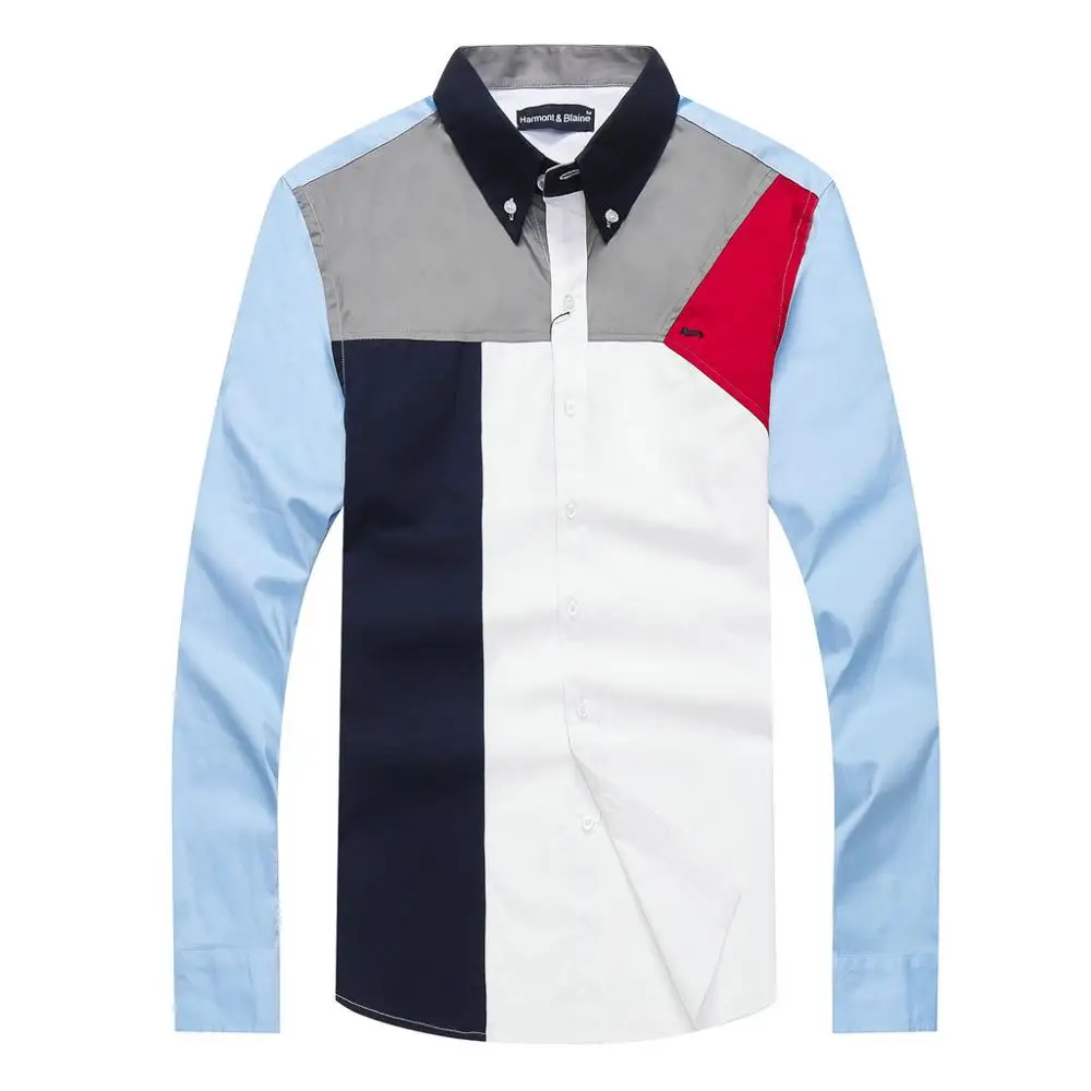 

Top Clothes 2022 Men Brand Blouse Business Patchwork Casual Shirt Italy Harmont Blaine Blouses Male Dress Shirts Plus Size M-XXL
