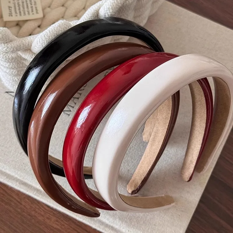 Фото Vintage Leather Sponge Solid Hairband For Women Simple Outside Hair Hold Headband Hair Hoop Hair Band Fashion Hair Accessories №2