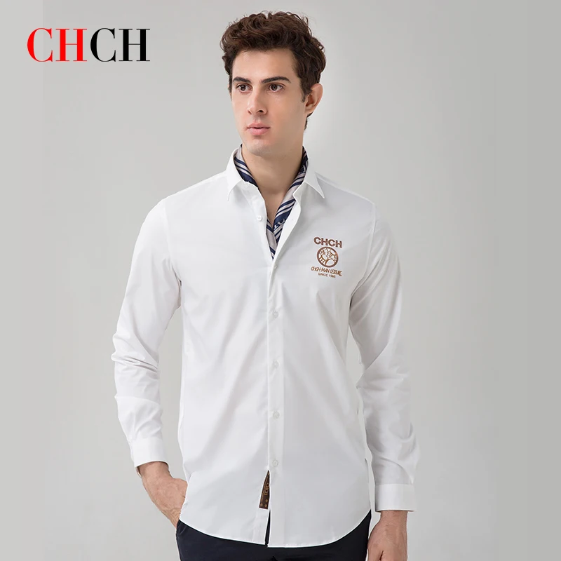 CHCH New Men's Shirts Exquisite Logo Business Casual High Quality Bamboo Polyester Soft Long Sleeve Men's Shirts