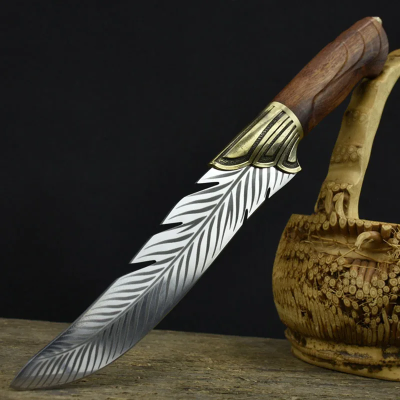 Hunting Knife With Holster 7Cr17MoV Handmade Forged Steel Kitchen Sharp Utility Boning Steak Beautiful Patterns | Дом и сад