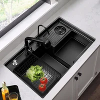 Black Kitchen Sink Nano Stainless Steel Sink Stepped Wash Vegetables Basin Home Bar Coffee Shop Multi-function Sink