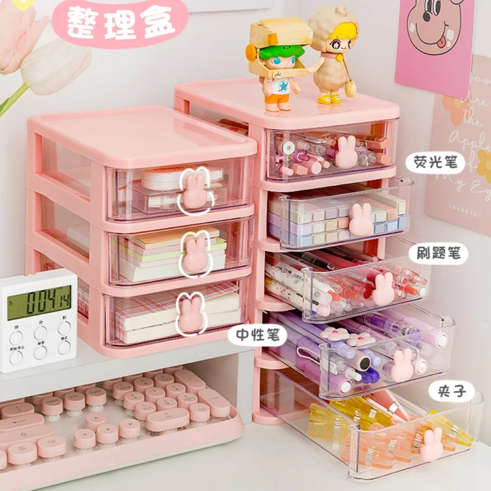 

Desktop Stationery Storage Box Organizer Drawer Pen Holder Makeup Cosmetic Plastic Drawer Storage Box Desk Organizer Cute