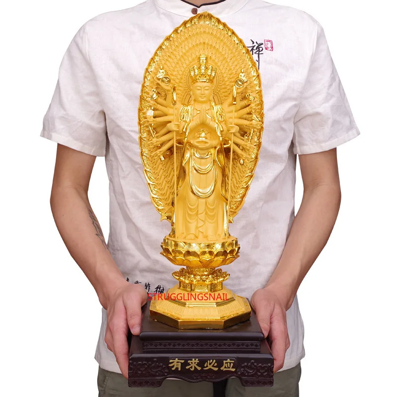 

Thousand-Hand Kwan-Yin Ornaments South Sea Guanyin Bodhisattva/Buddha Statue Home Household Worship Golden Buddha Ornaments