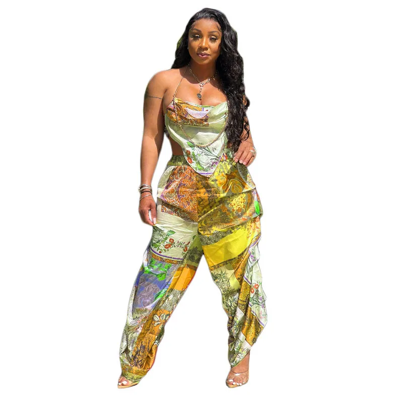 

African Clothes For Women 2 Piece Set Tank Crop Tops And Pant Suits Sets Summer Print Loose Bazin Riche Dashiki African Outfits