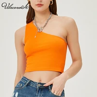 one shoulder cropped tanks top women summer sleeveless tanks camis sexy oblique collar elastic corset slim crop tops tube
