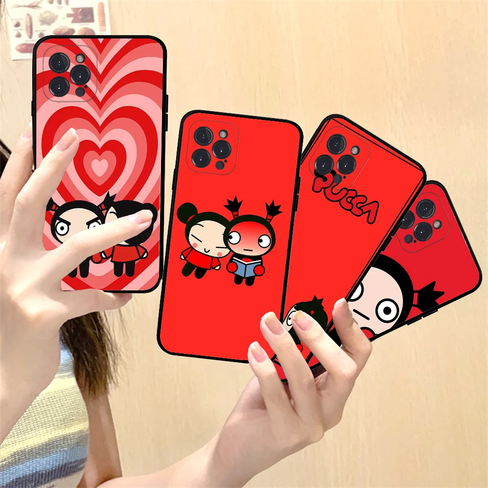 Чехол для телефона Cartoon P-Pucca G-Garu IPhone 16 15 8 7 6 6S Plus X SE XR XS 14 11 12 13 Mini Pro Max Mobile Case