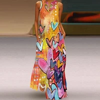3d abstract flowers printed maxi dresses summer women fashion sleeveless casual sundress ladies elegant party bright long dress