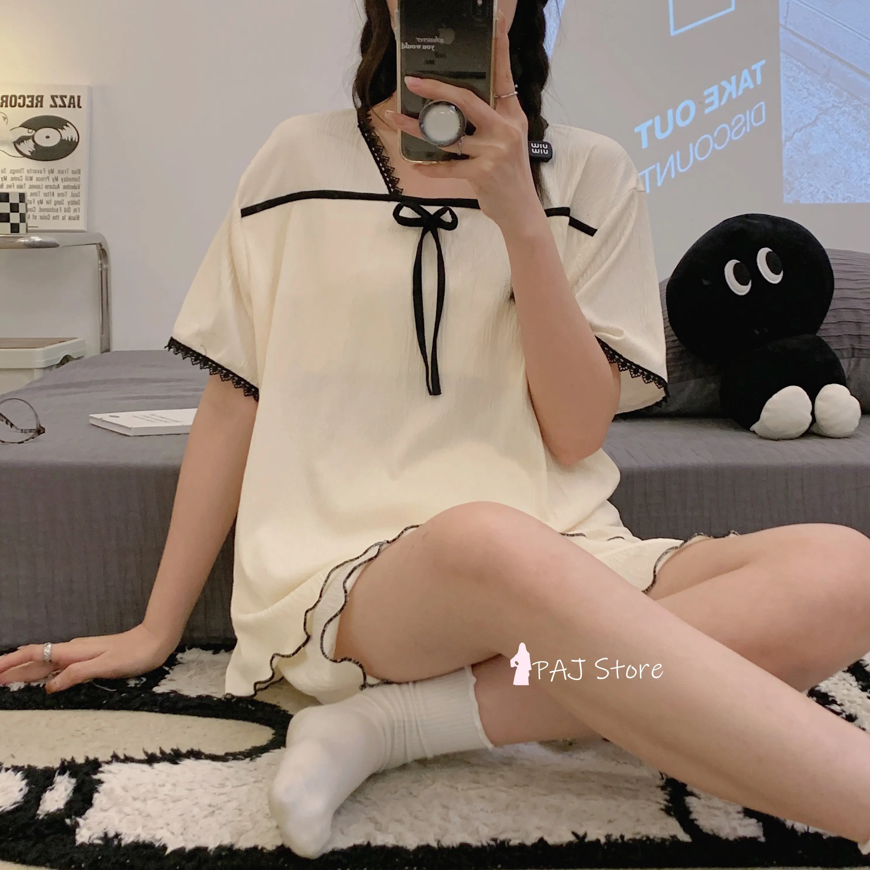 Women Cotton Short-sleeved Shorts Set Ladies Pajama Set Cute Pajamas with Shorts Pajamas Women Sleepwear Oversize Home Clothes