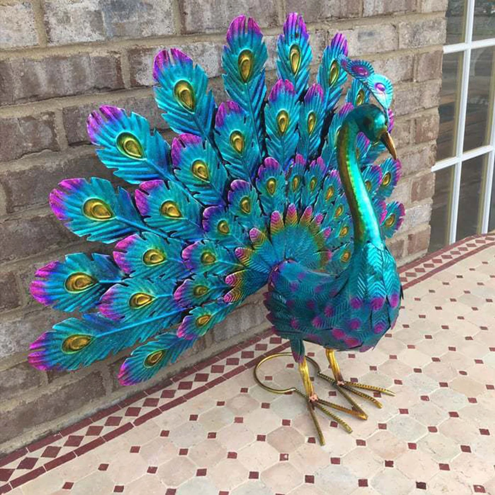 

Peacock Animal Sculptures Craft Handicraft Iron Beautiful Statue Waterproof Art Sculptures Perfect Gifts for Outdoor Indoor Yard