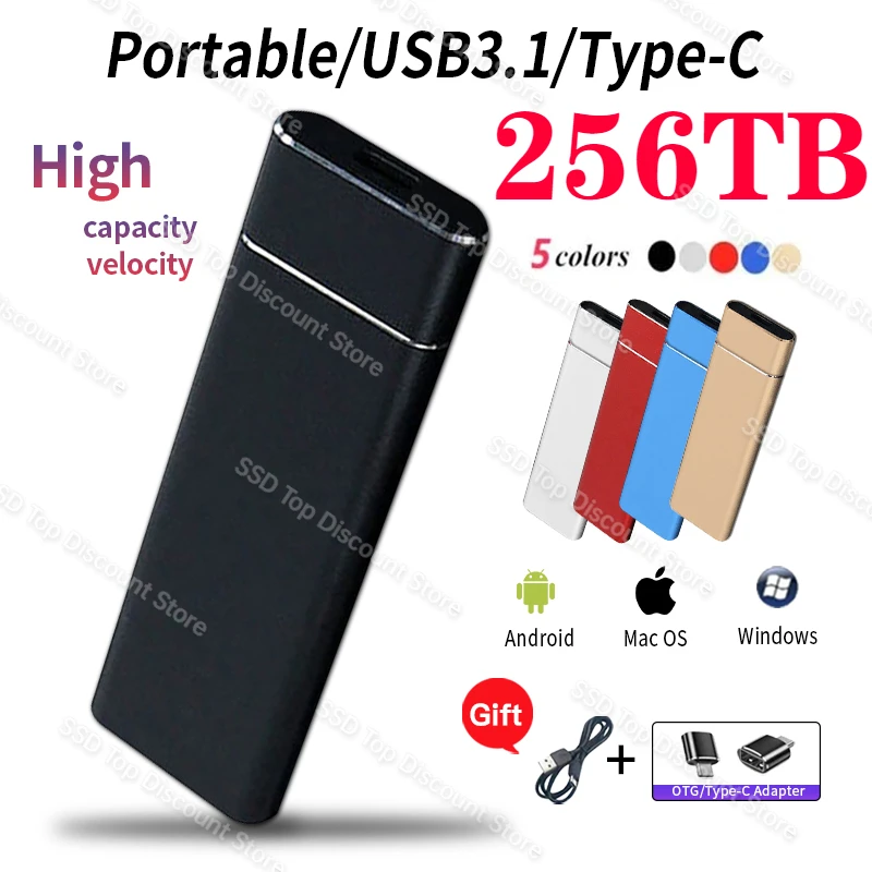 

1TB High-Speed Portable SSD 2tb 8tb USB3.1 External Solid State Drive 256TB TYPE-C interface Mobile Hard Disk for PC/MAC/Laptop