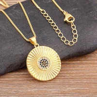 nidin gold color pendant necklace round blue zircon charm clavicle chain collier for women party wedding jewelry gift wholesale