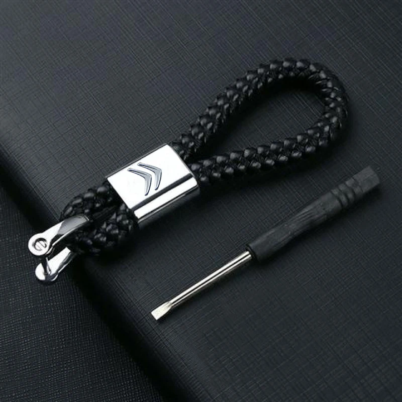 3D металлический + кожаный плетеный веревочный брелок для ключей с кольцами Citroen C4