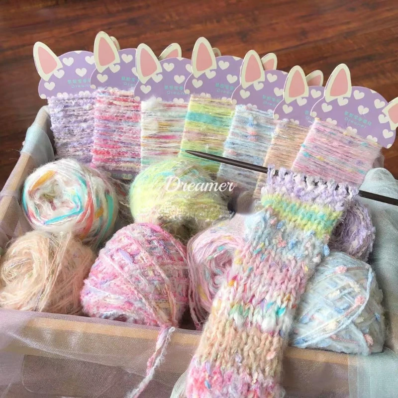 50g Soft Rainbow Long Aegment Dyed Loop Yarn Unique Fancy Space Dye Hand Crochet Knitting Croche Thread