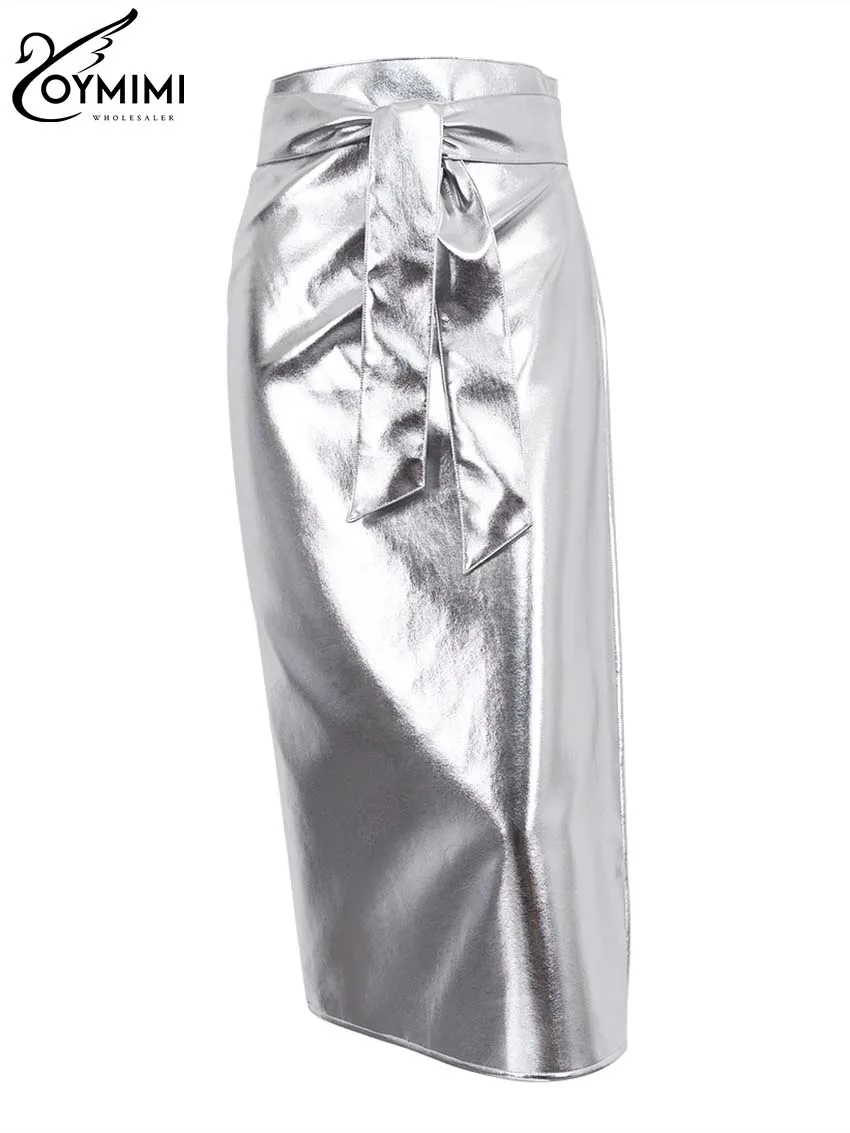 Модные золотые юбки Oymimi из искусственной кожи для женщин элегантные с высокой