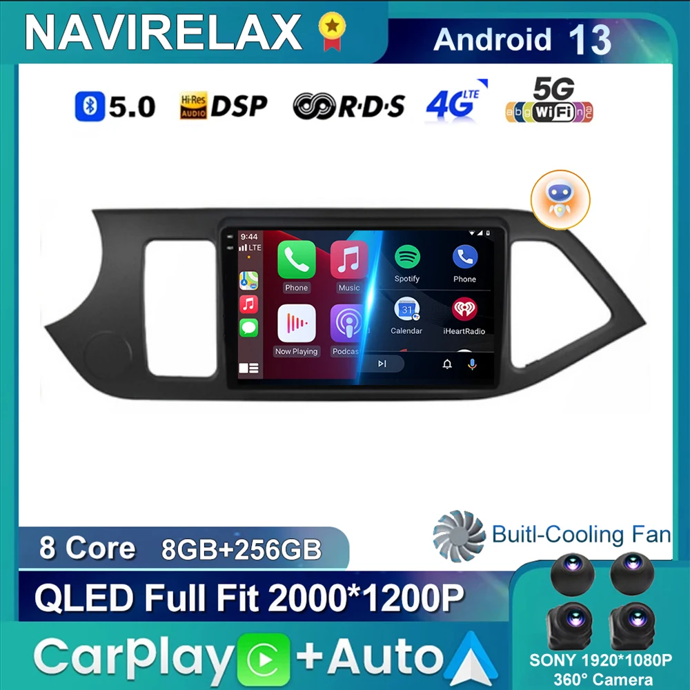 

Android13 QLED Screen 8+256G 2000*1200P Car Display screen Multimedia For Kia Morning 2 Picanto 2011-2017 with Carplay DSP