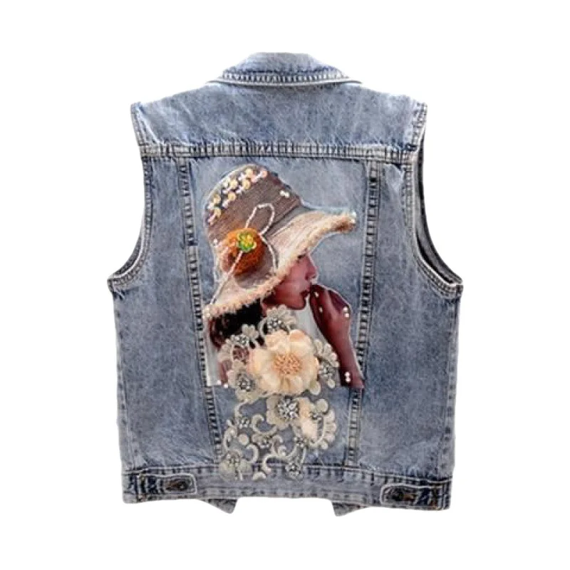 

Женский джинсовый жилет со стразами, укороченный топ без рукавов в Корейском стиле, модная уличная одежда, дизайнерский жилет, трендовая безрукавка