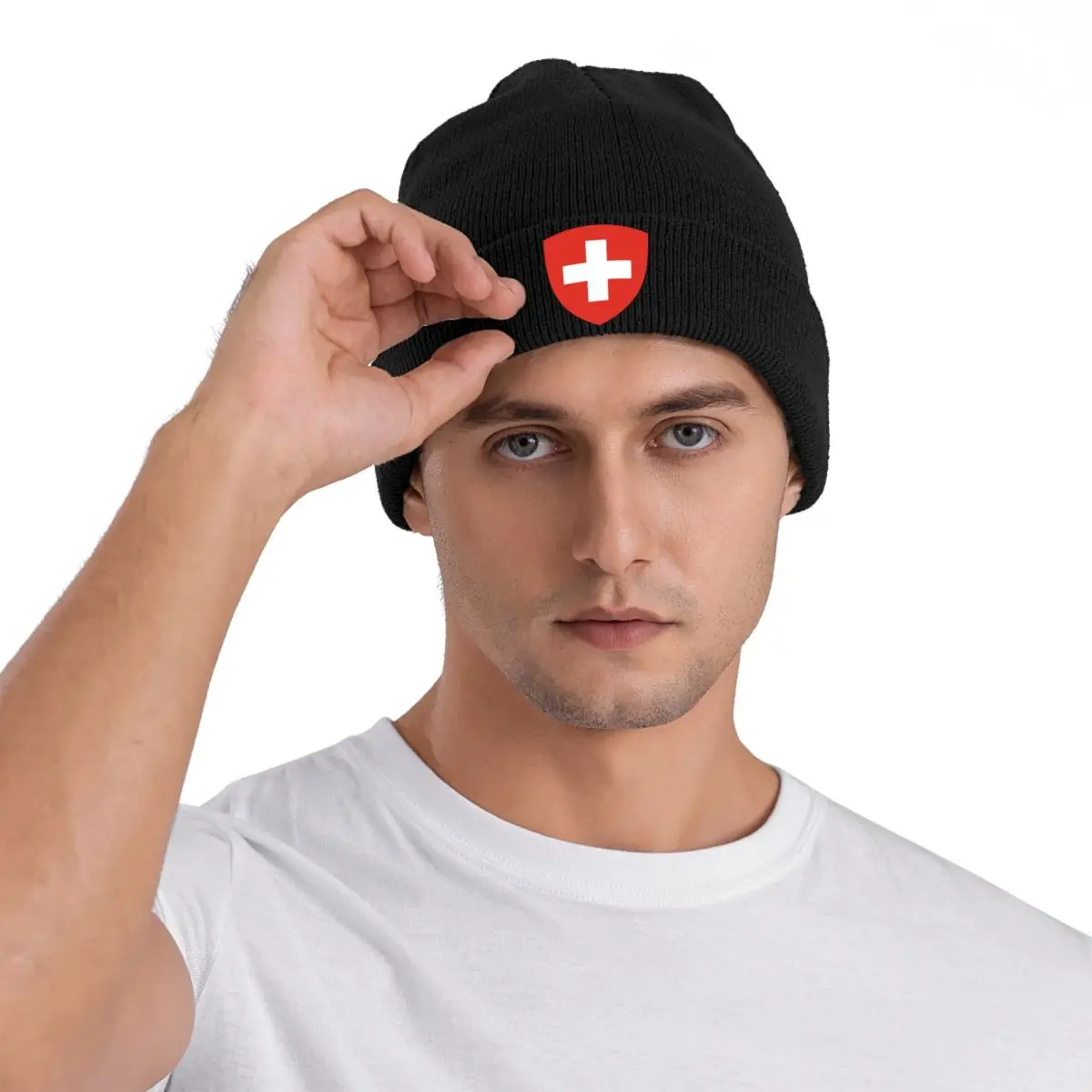 Вязаная шапка Swiss flag акрил унисекс